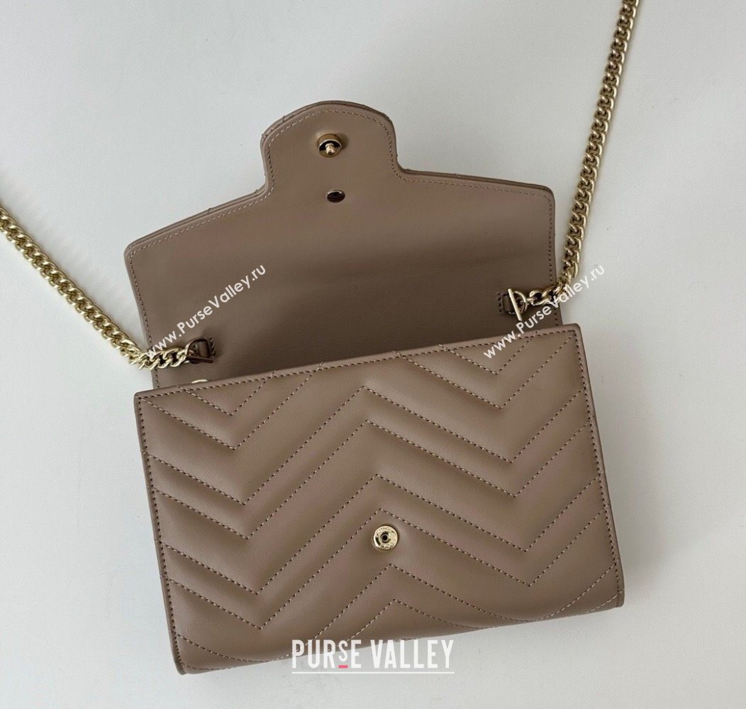 Gucci GG Marmont Matelasse Leather Chain Mini Bag 474575 Taupe Grey 2025 (DLH-250930089)
