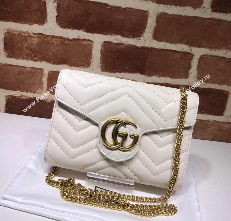 Gucci GG Marmont Matelasse Leather Chain Mini Bag 474575 White 2025 (DLH-250930090)