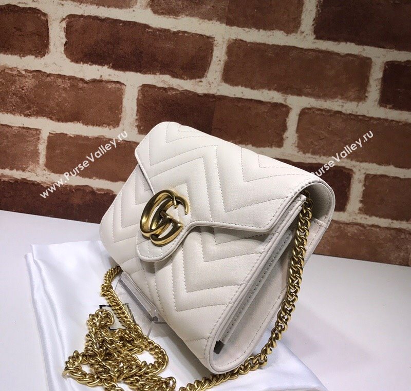 Gucci GG Marmont Matelasse Leather Chain Mini Bag 474575 White 2025 (DLH-250930090)