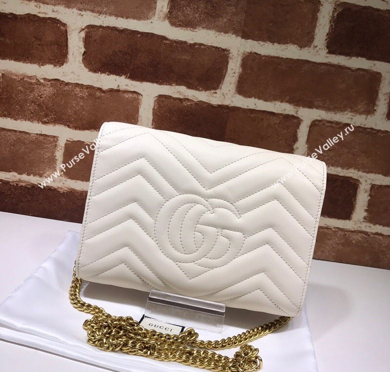Gucci GG Marmont Matelasse Leather Chain Mini Bag 474575 White 2025 (DLH-250930090)