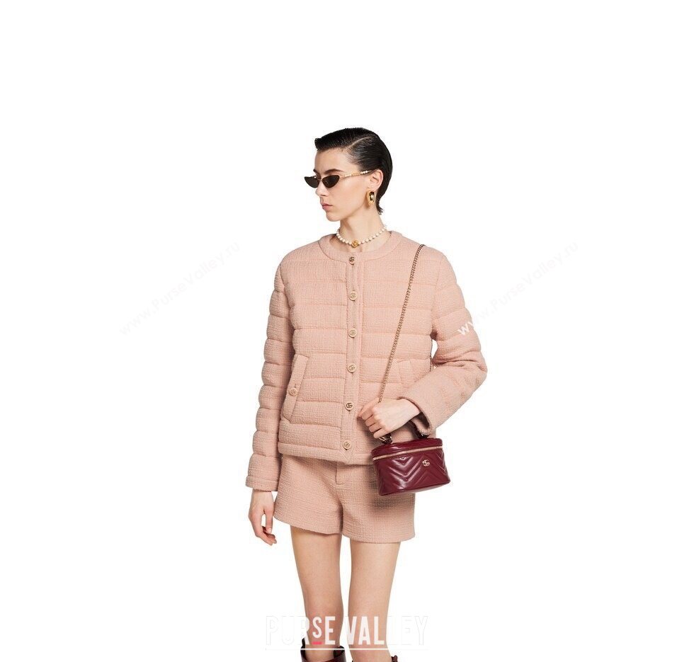 Gucci GG Marmont Mini Vanity Bag in Chevron Leather Red 2025 837454 (DLH-250930034)