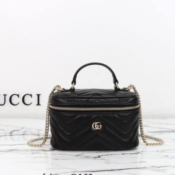 Gucci GG Marmont Mini Vanity Bag in Chevron Leather Black 2025 837454 (DLH-250930033)