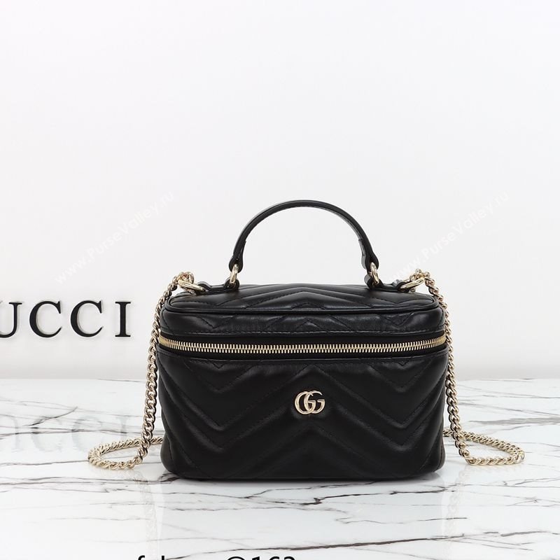 Gucci GG Marmont Mini Vanity Bag in Chevron Leather Black 2025 837454 (DLH-250930033)