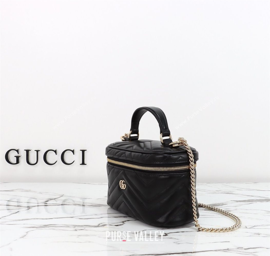 Gucci GG Marmont Mini Vanity Bag in Chevron Leather Black 2025 837454 (DLH-250930033)