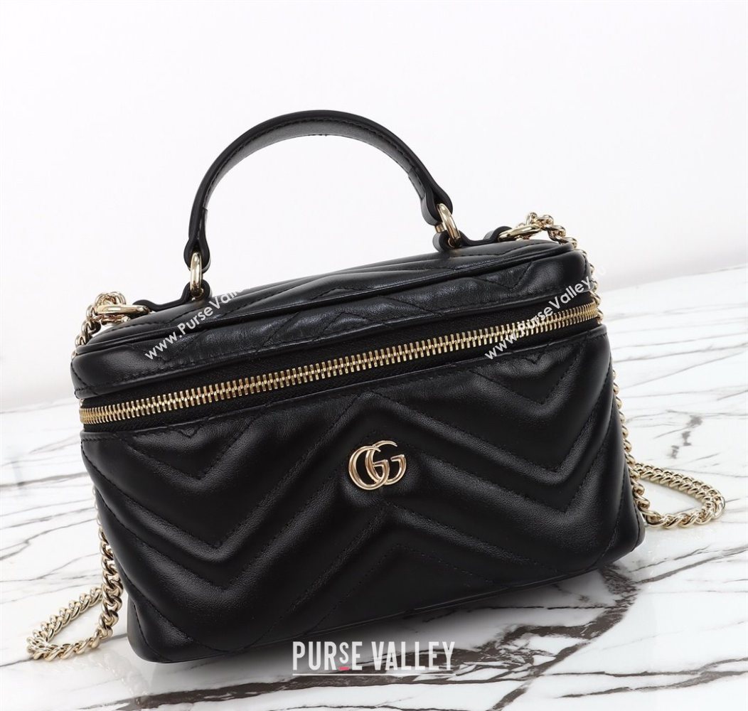 Gucci GG Marmont Mini Vanity Bag in Chevron Leather Black 2025 837454 (DLH-250930033)