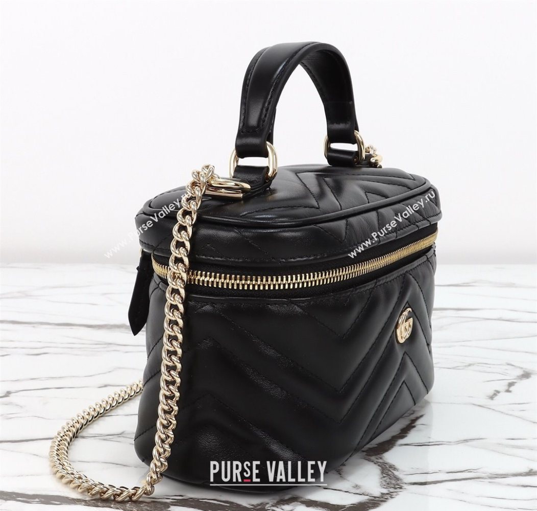 Gucci GG Marmont Mini Vanity Bag in Chevron Leather Black 2025 837454 (DLH-250930033)