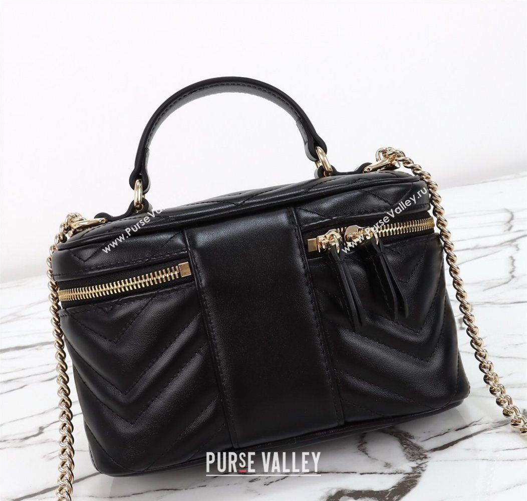 Gucci GG Marmont Mini Vanity Bag in Chevron Leather Black 2025 837454 (DLH-250930033)