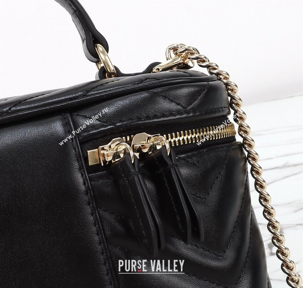 Gucci GG Marmont Mini Vanity Bag in Chevron Leather Black 2025 837454 (DLH-250930033)