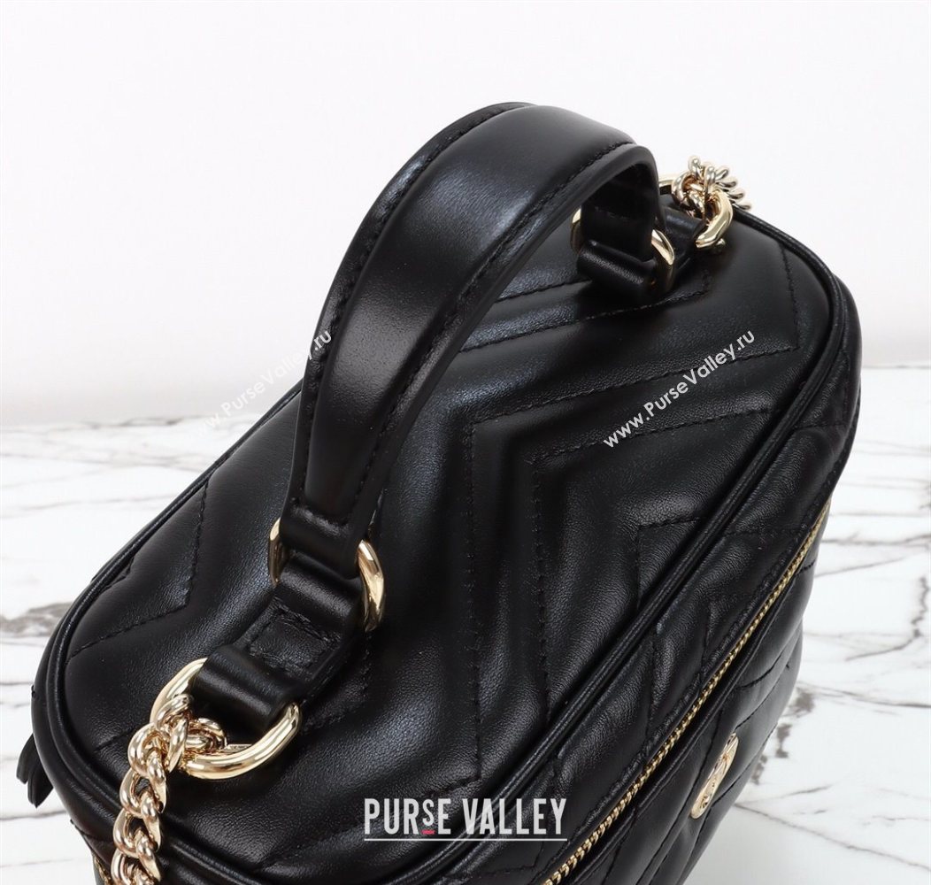 Gucci GG Marmont Mini Vanity Bag in Chevron Leather Black 2025 837454 (DLH-250930033)