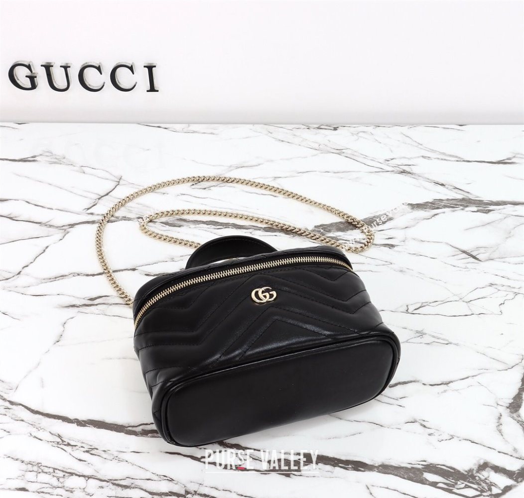 Gucci GG Marmont Mini Vanity Bag in Chevron Leather Black 2025 837454 (DLH-250930033)