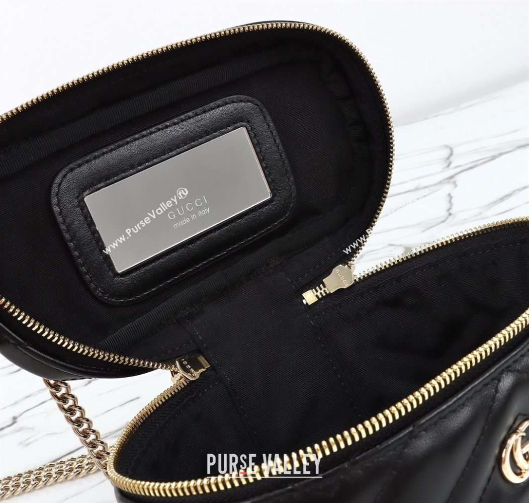 Gucci GG Marmont Mini Vanity Bag in Chevron Leather Black 2025 837454 (DLH-250930033)