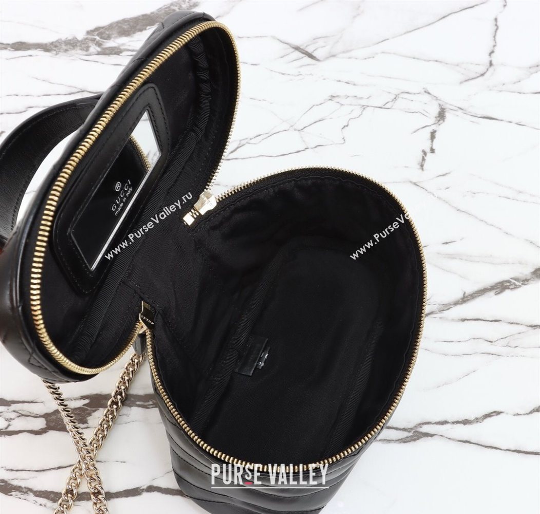 Gucci GG Marmont Mini Vanity Bag in Chevron Leather Black 2025 837454 (DLH-250930033)
