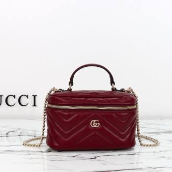 Gucci GG Marmont Mini Vanity Bag in Chevron Leather Red 2025 837454 (DLH-250930034)