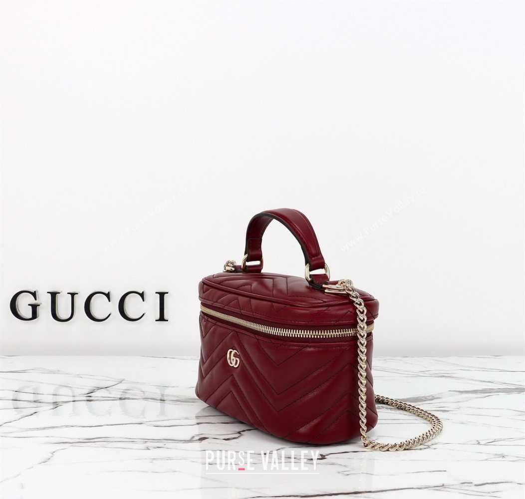 Gucci GG Marmont Mini Vanity Bag in Chevron Leather Red 2025 837454 (DLH-250930034)