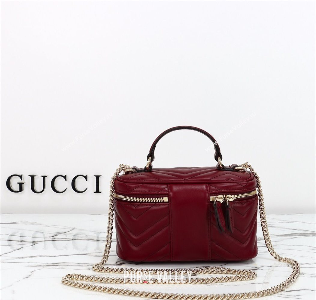Gucci GG Marmont Mini Vanity Bag in Chevron Leather Red 2025 837454 (DLH-250930034)