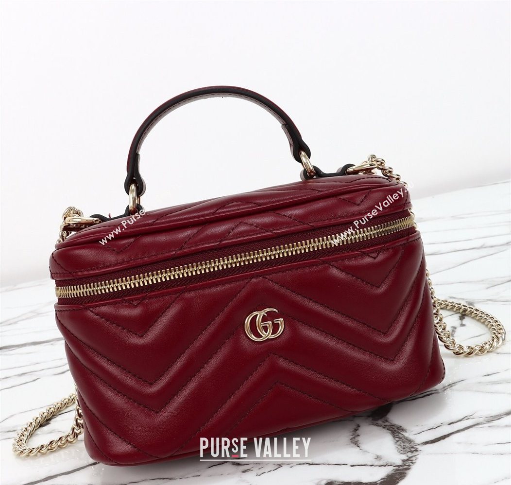 Gucci GG Marmont Mini Vanity Bag in Chevron Leather Red 2025 837454 (DLH-250930034)