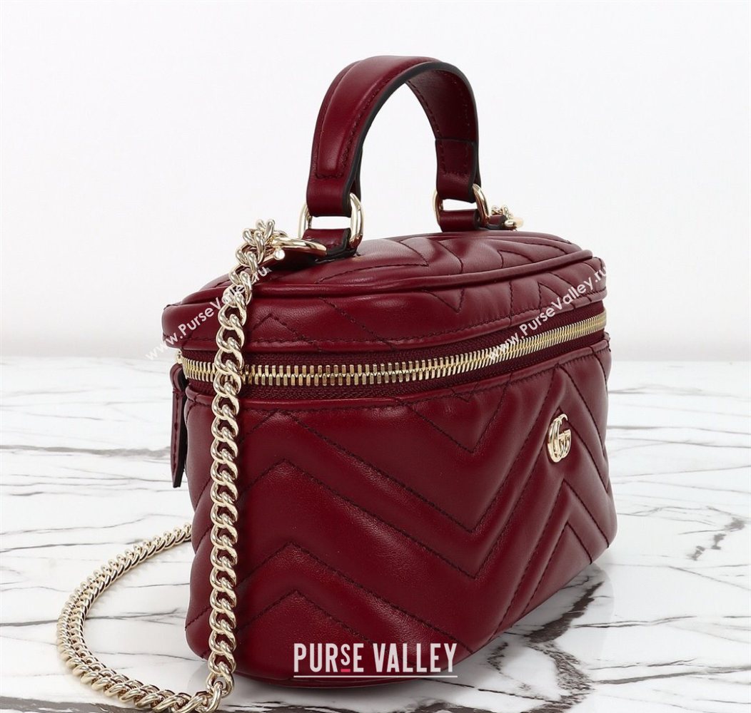 Gucci GG Marmont Mini Vanity Bag in Chevron Leather Red 2025 837454 (DLH-250930034)