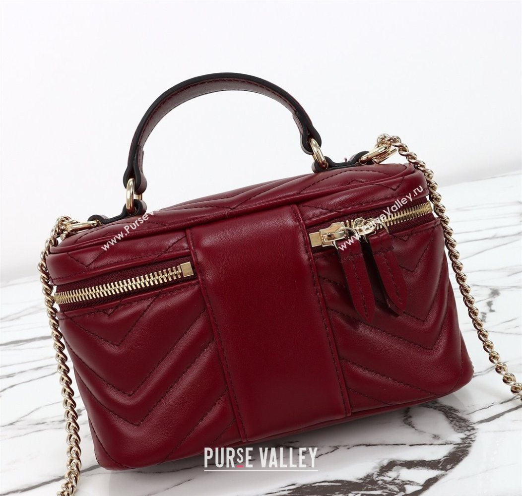 Gucci GG Marmont Mini Vanity Bag in Chevron Leather Red 2025 837454 (DLH-250930034)