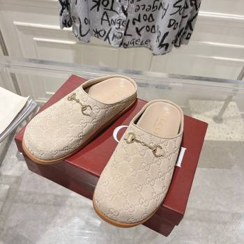 Gucci GG Suede Flat Mules with Horsebit Light Beige 20252 836057 (MD-251020013)