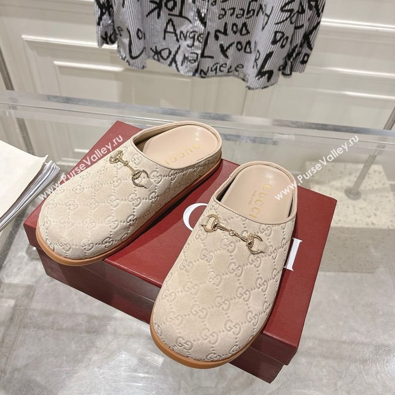 Gucci GG Suede Flat Mules with Horsebit Light Beige 20252 836057 (MD-251020013)