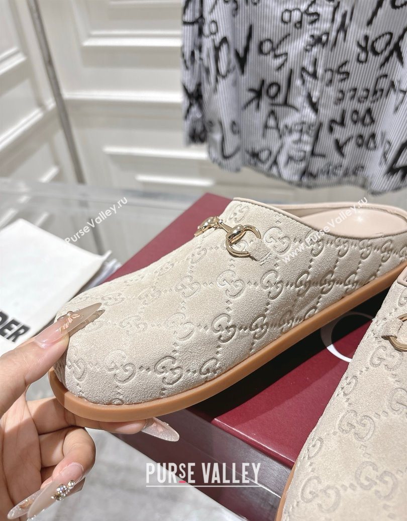 Gucci GG Suede Flat Mules with Horsebit Light Beige 20252 836057 (MD-251020013)