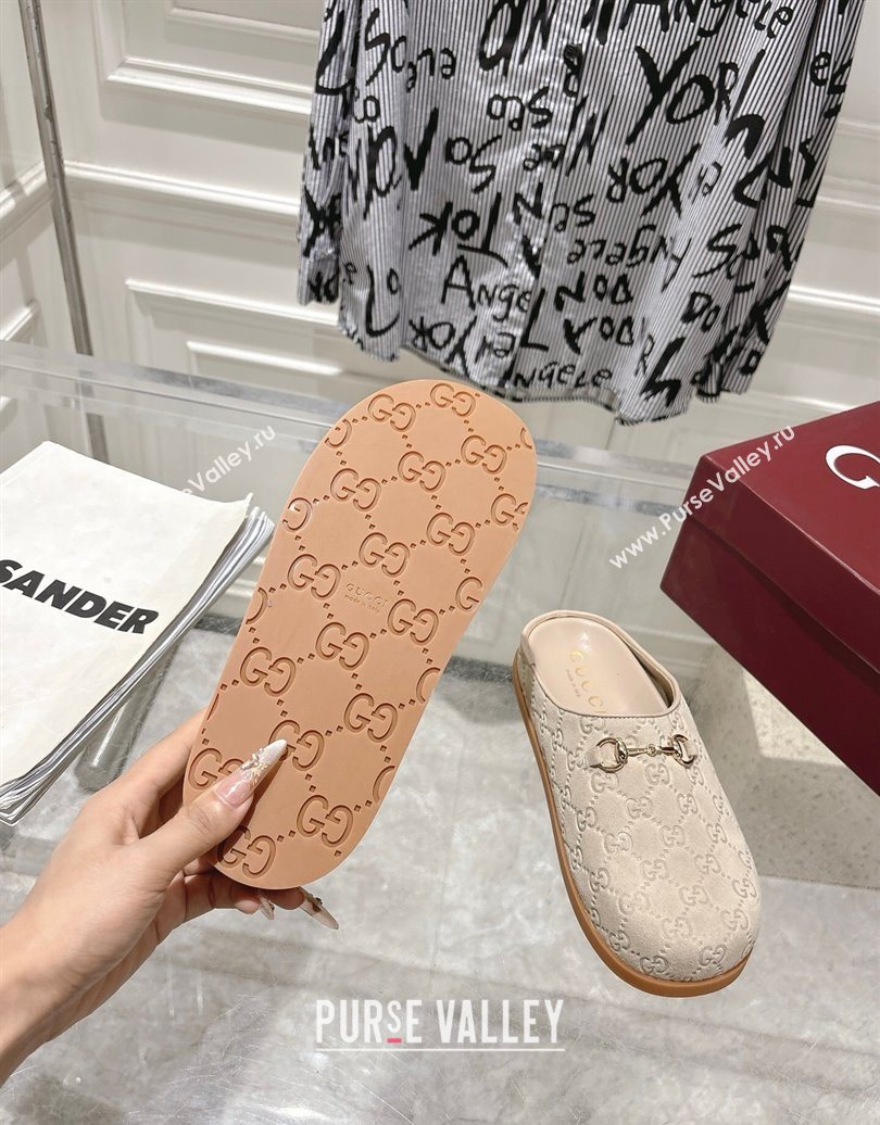 Gucci GG Suede Flat Mules with Horsebit Light Beige 20252 836057 (MD-251020013)