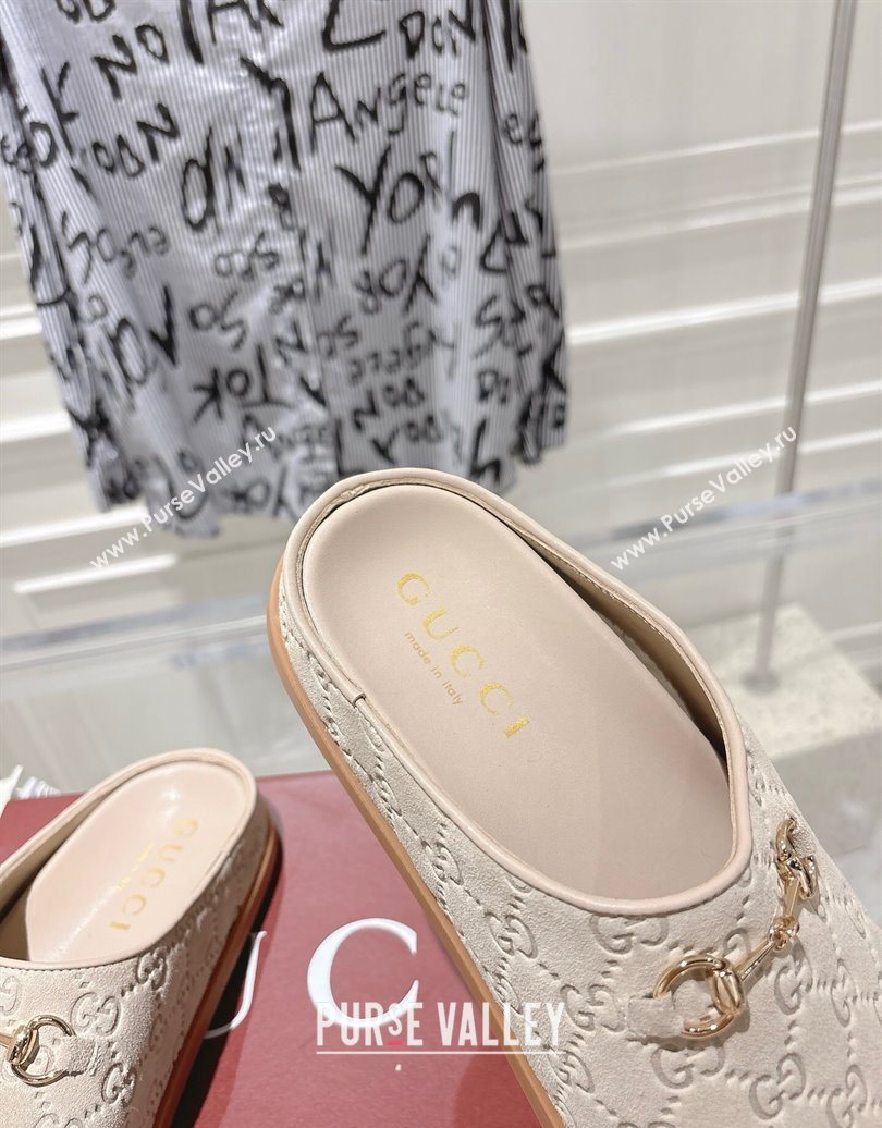Gucci GG Suede Flat Mules with Horsebit Light Beige 20252 836057 (MD-251020013)