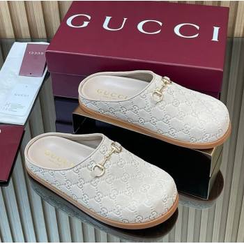 Gucci GG Suede Flat Mules with Horsebit Pale Grey 20252 836057 (MD-251020008)