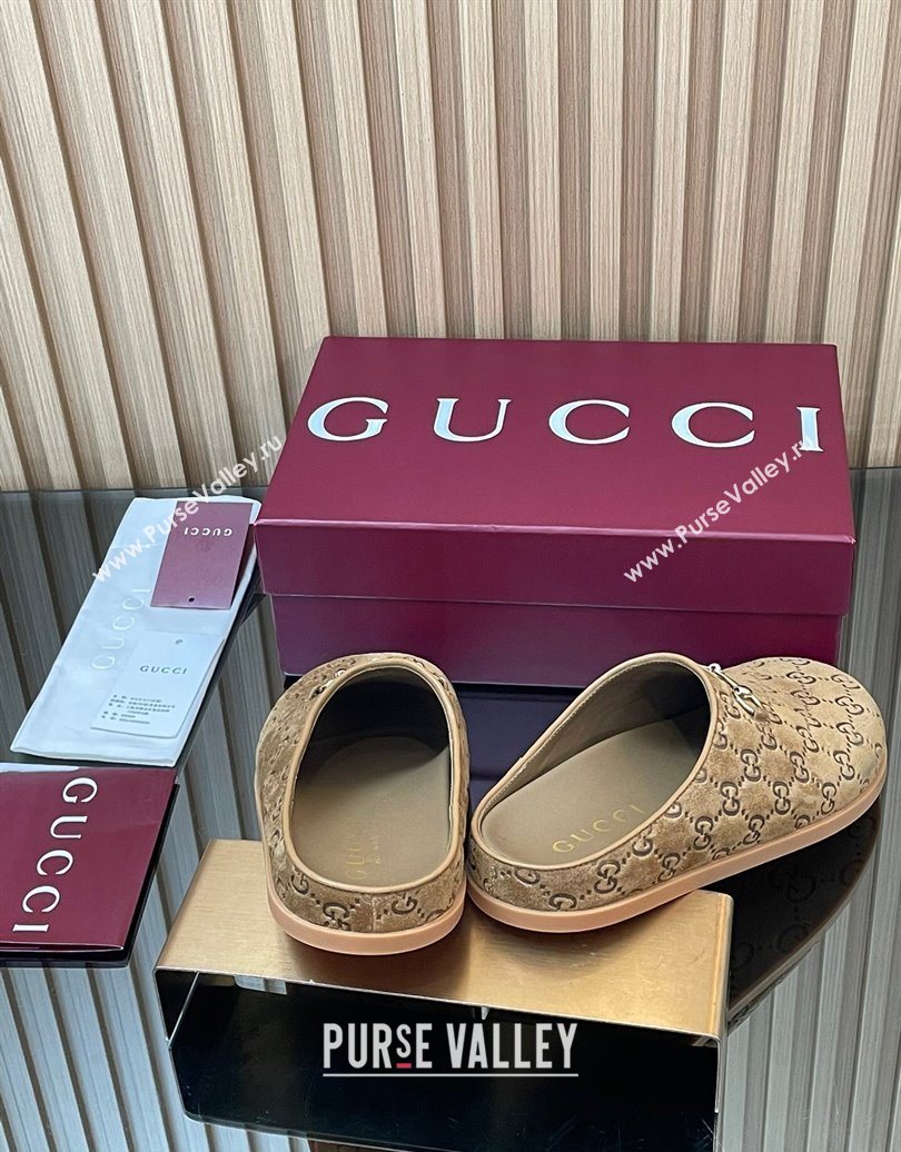 Gucci GG Suede Flat Mules with Horsebit Light Brown 20252 836057 (MD-251020009)