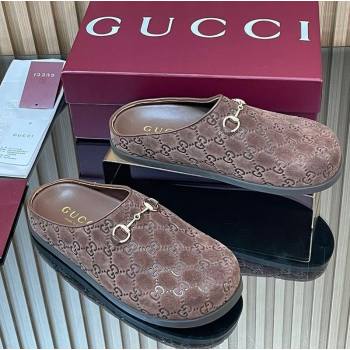 Gucci GG Suede Flat Mules with Horsebit Dark Brown 20252 836057 (MD-251020010)