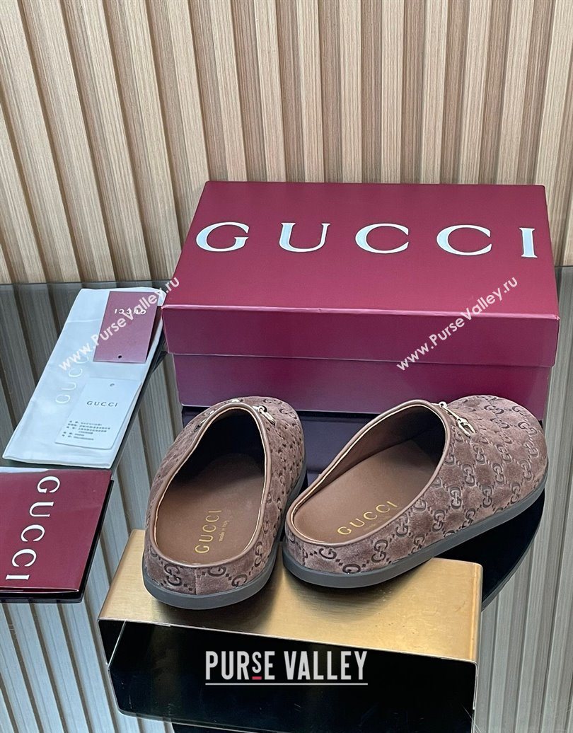 Gucci GG Suede Flat Mules with Horsebit Dark Brown 20252 836057 (MD-251020010)