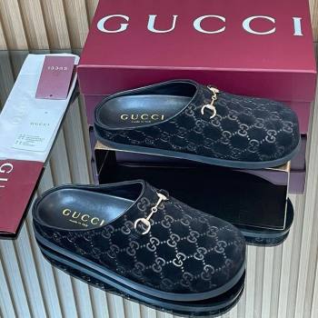 Gucci GG Suede Flat Mules with Horsebit Black 20252 836057 (MD-251020011)