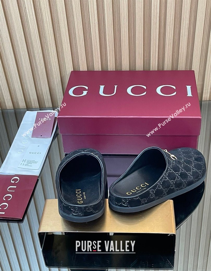 Gucci GG Suede Flat Mules with Horsebit Black 20252 836057 (MD-251020011)