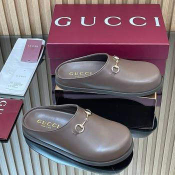 Gucci Leather Flat Mules with Horsebit Dark Brown 20252 836057 (MD-251020015)
