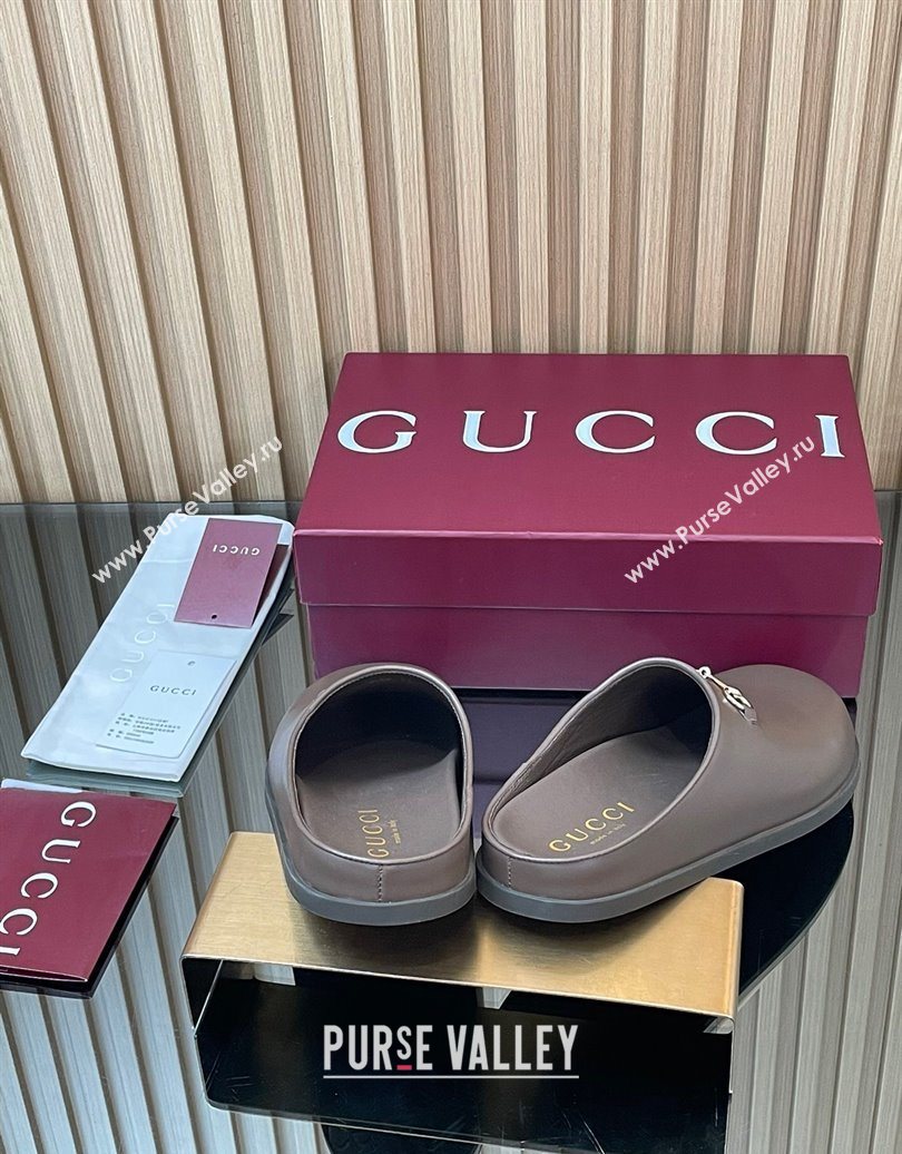 Gucci Leather Flat Mules with Horsebit Dark Brown 20252 836057 (MD-251020015)