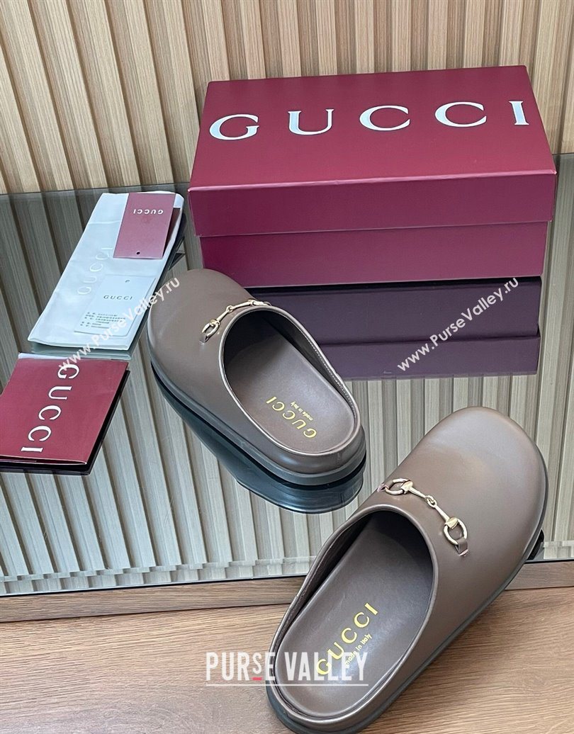 Gucci Leather Flat Mules with Horsebit Dark Brown 20252 836057 (MD-251020015)
