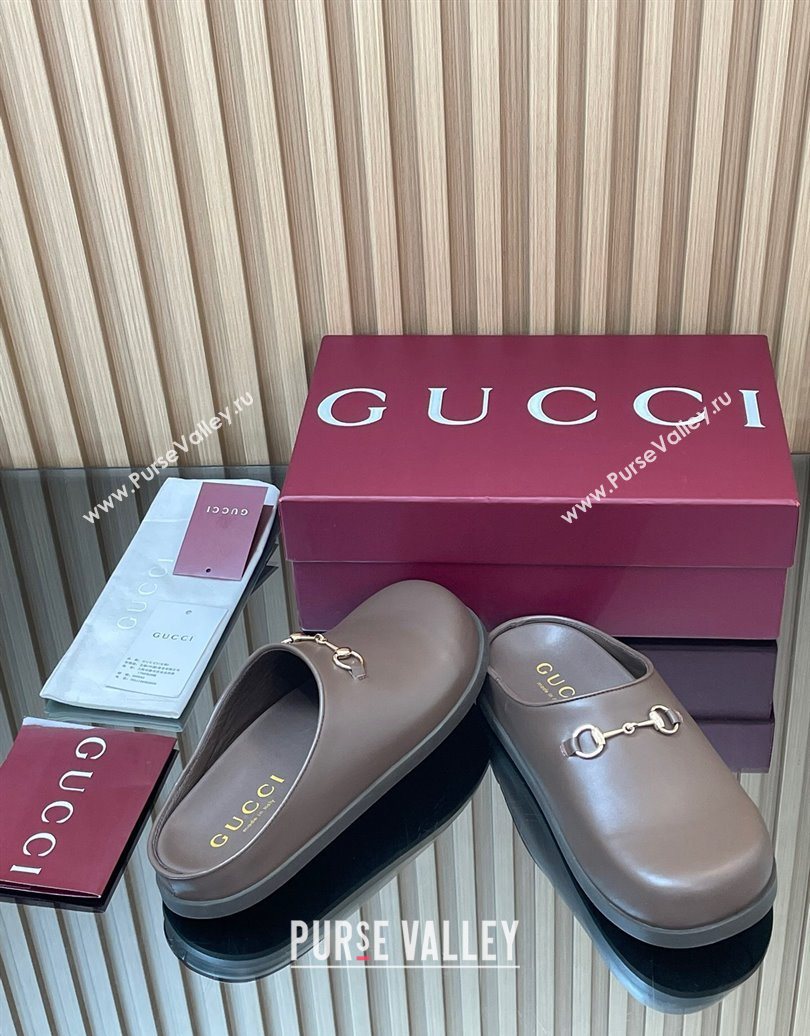 Gucci Leather Flat Mules with Horsebit Dark Brown 20252 836057 (MD-251020015)