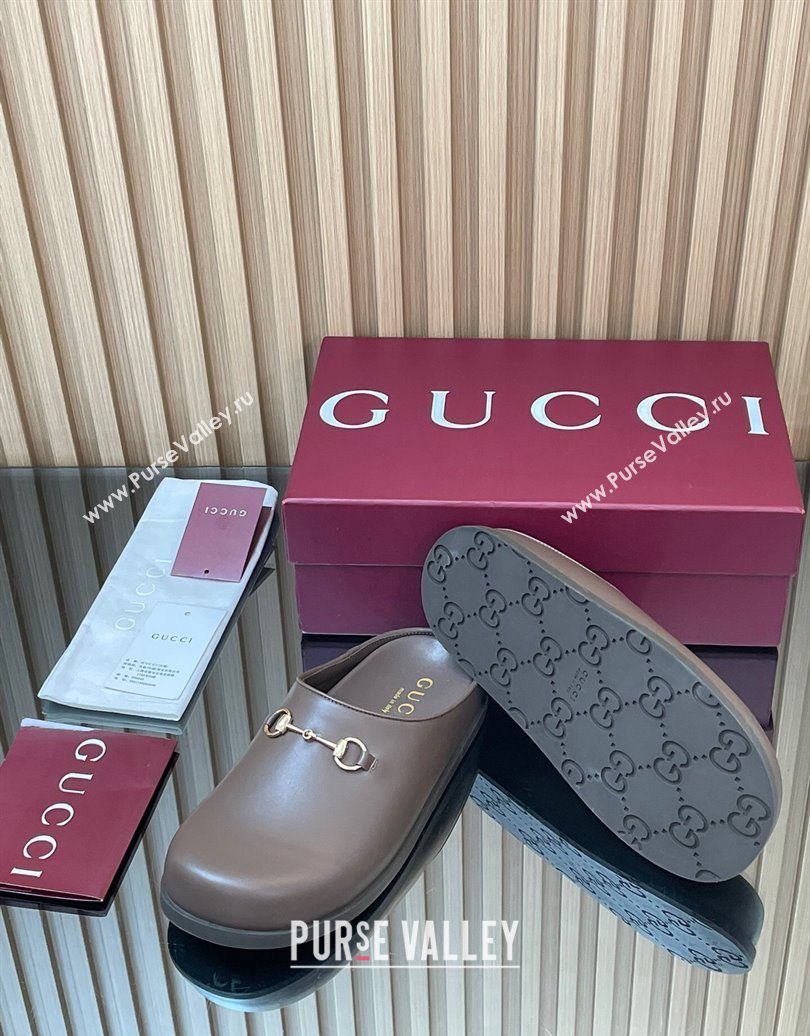 Gucci Leather Flat Mules with Horsebit Dark Brown 20252 836057 (MD-251020015)