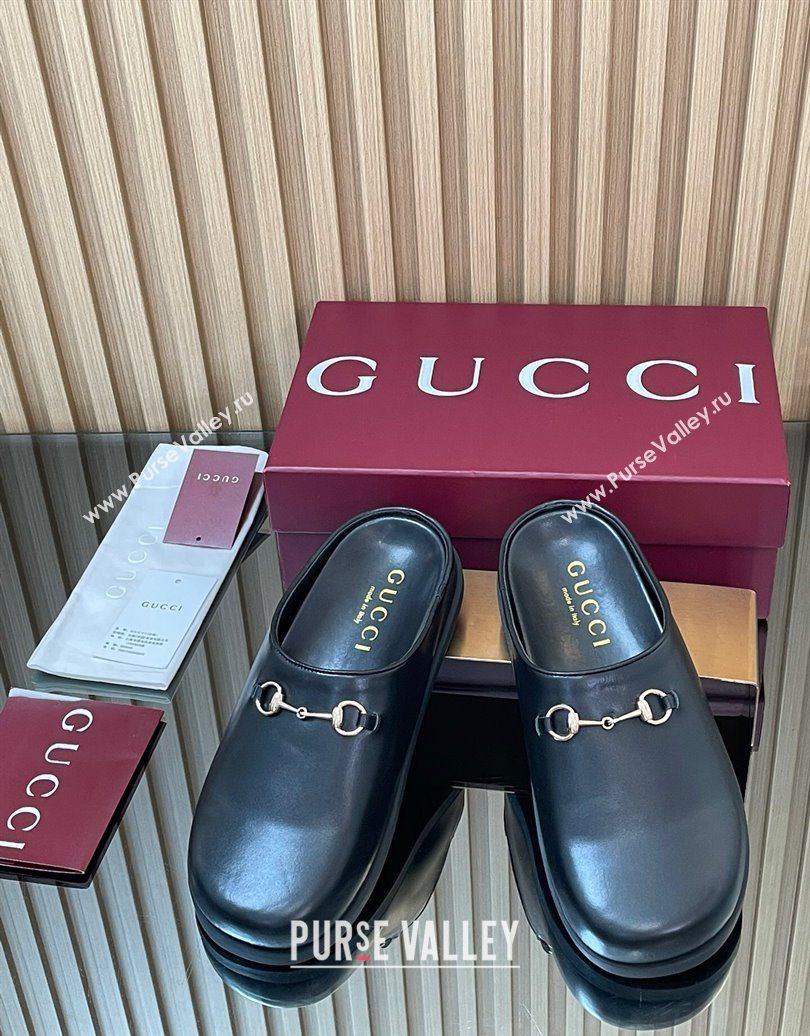 Gucci GG Suede Flat Mules with Horsebit Black 20252 836057 (MD-251020016)