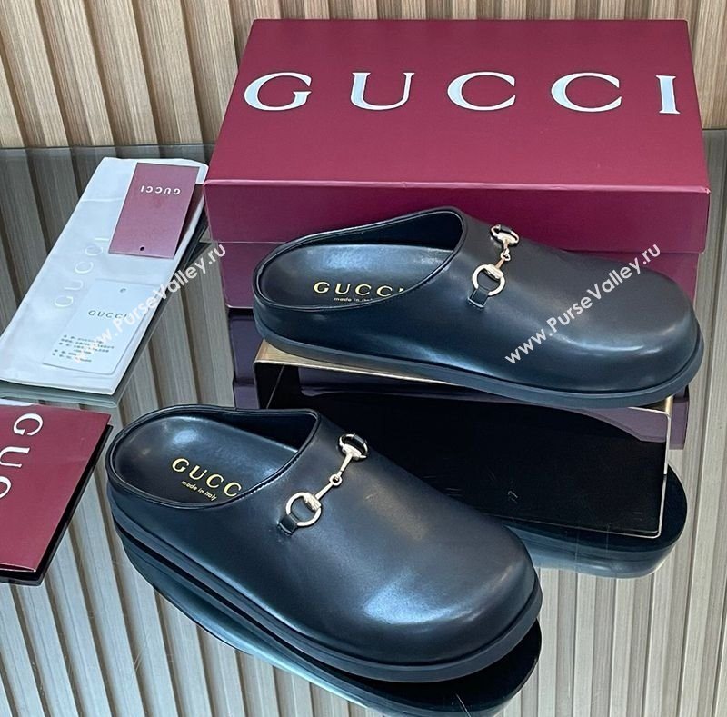 Gucci GG Suede Flat Mules with Horsebit Black 20252 836057 (MD-251020016)