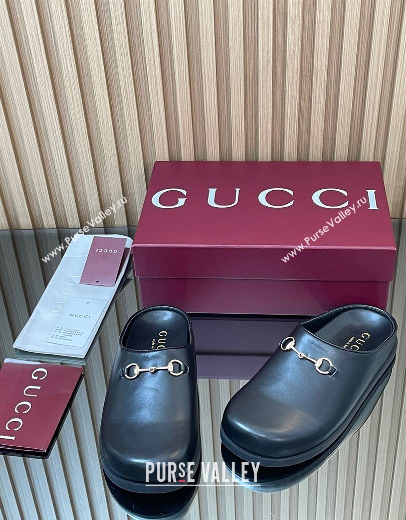 Gucci GG Suede Flat Mules with Horsebit Black 20252 836057 (MD-251020016)