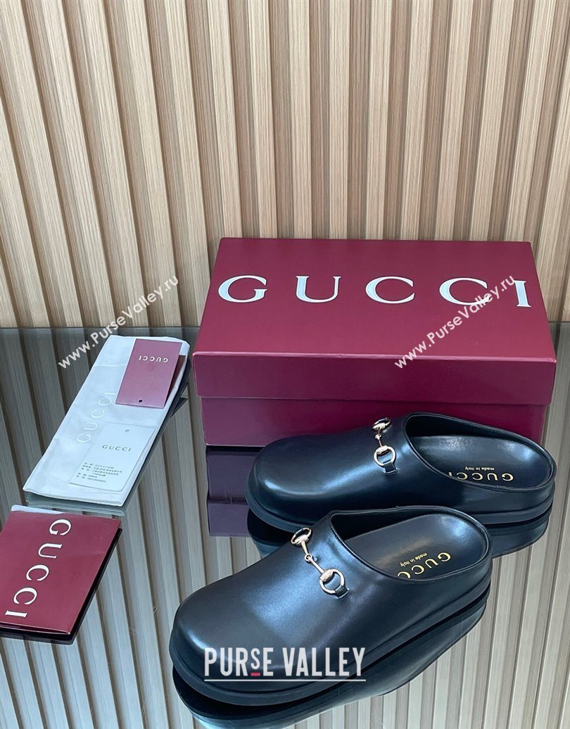 Gucci GG Suede Flat Mules with Horsebit Black 20252 836057 (MD-251020016)