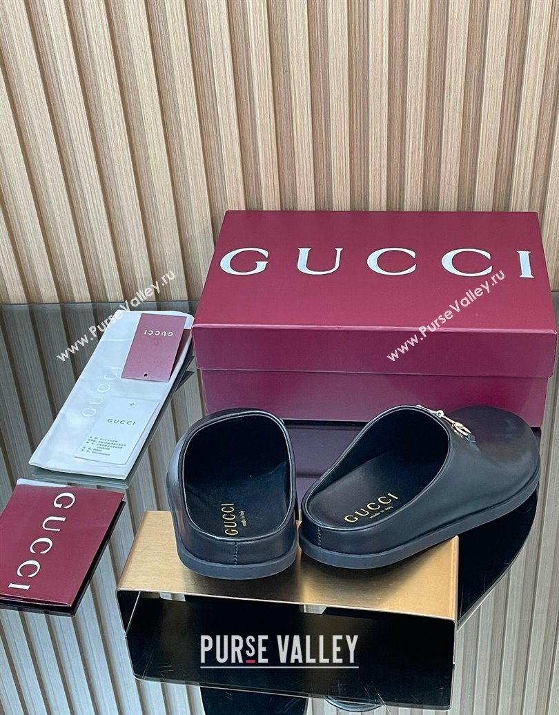 Gucci GG Suede Flat Mules with Horsebit Black 20252 836057 (MD-251020016)