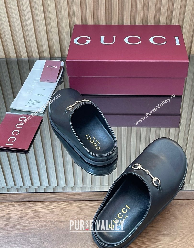 Gucci GG Suede Flat Mules with Horsebit Black 20252 836057 (MD-251020016)