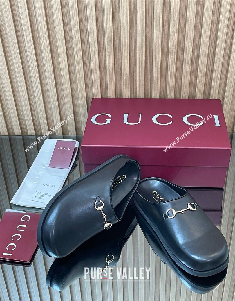Gucci GG Suede Flat Mules with Horsebit Black 20252 836057 (MD-251020016)
