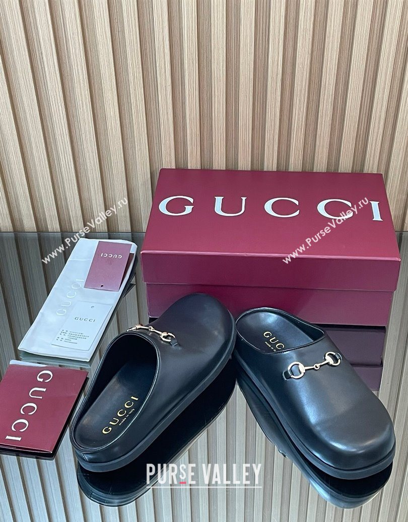 Gucci GG Suede Flat Mules with Horsebit Black 20252 836057 (MD-251020016)