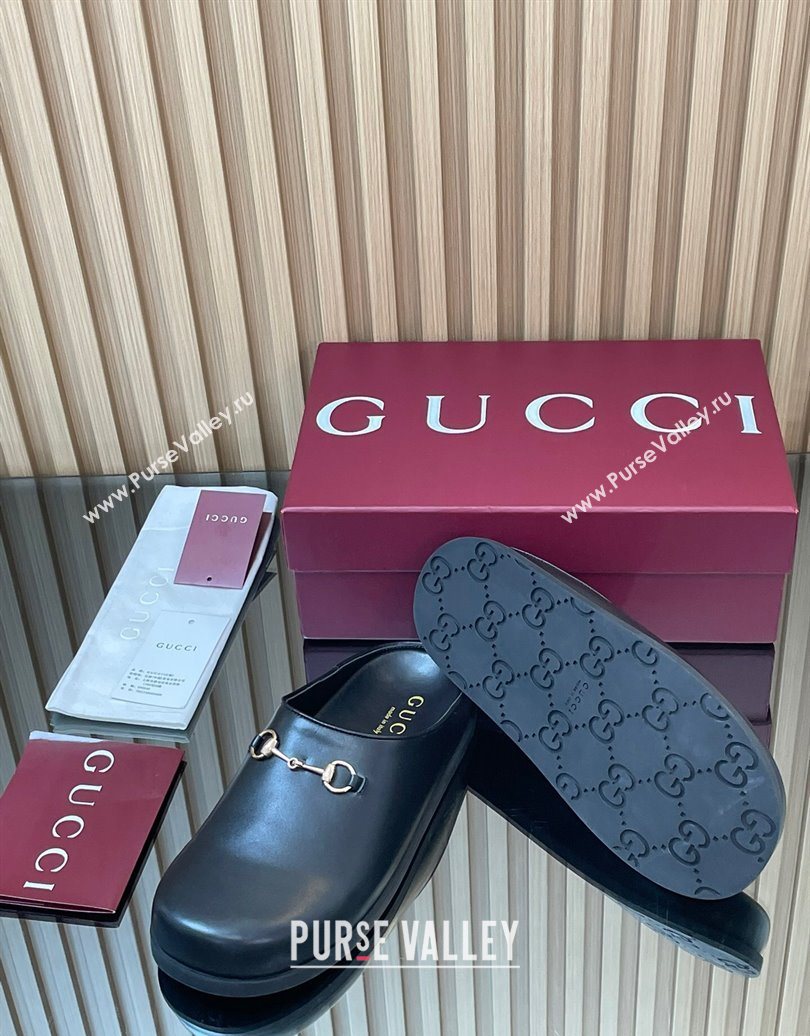 Gucci GG Suede Flat Mules with Horsebit Black 20252 836057 (MD-251020016)