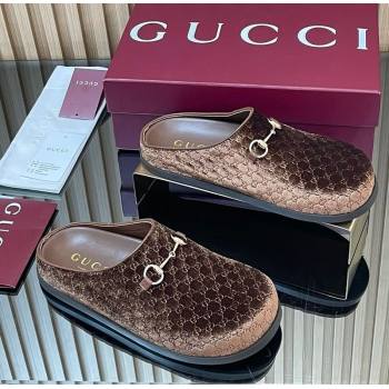 Gucci GG Velvet Flat Mules with Horsebit Dark Brown 2025 836057 (MD-251020018)