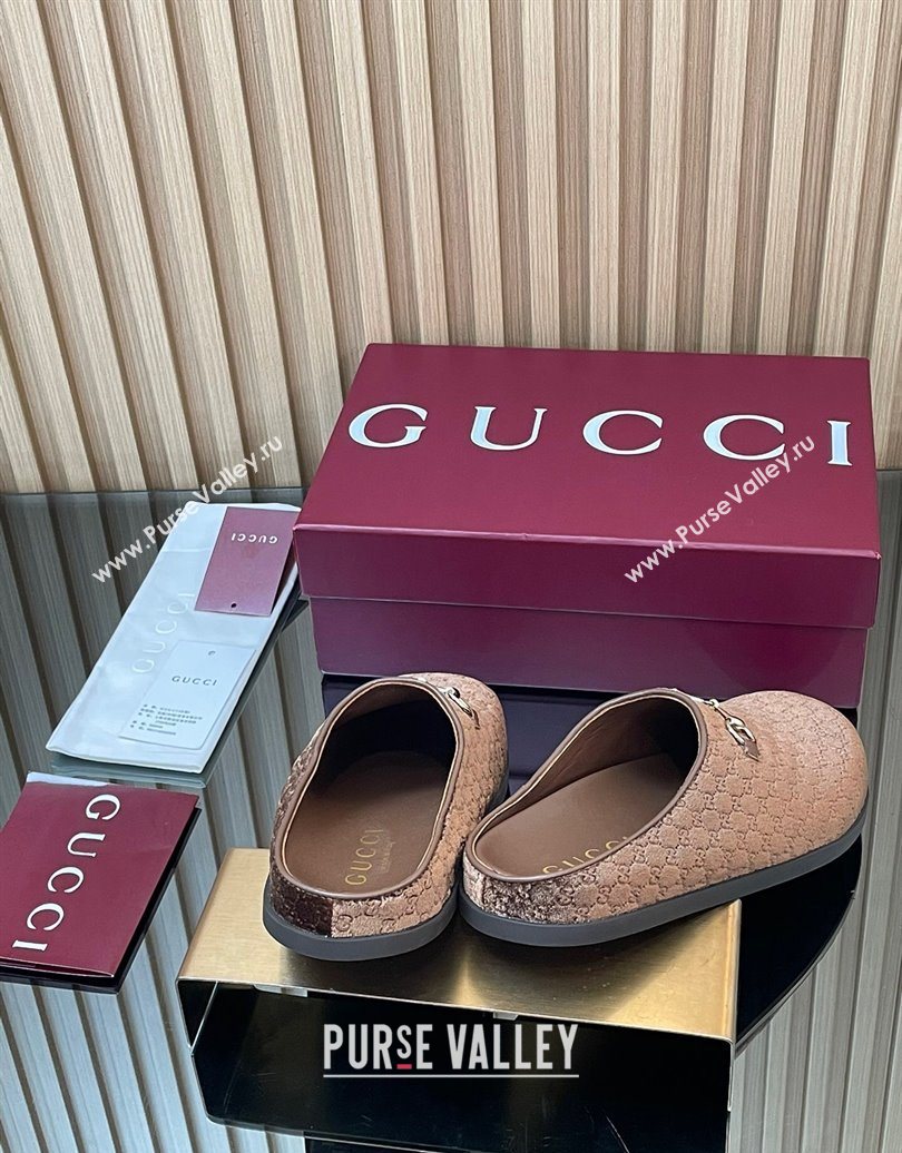 Gucci GG Velvet Flat Mules with Horsebit Dark Brown 2025 836057 (MD-251020018)