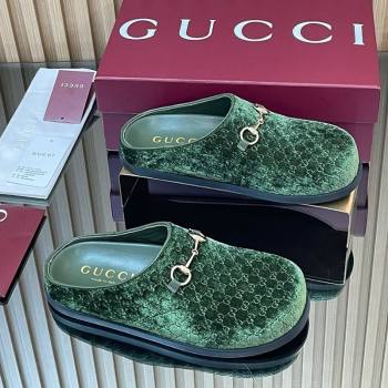 Gucci GG Velvet Flat Mules with Horsebit Dark Green 2025 836057 (MD-251020019)